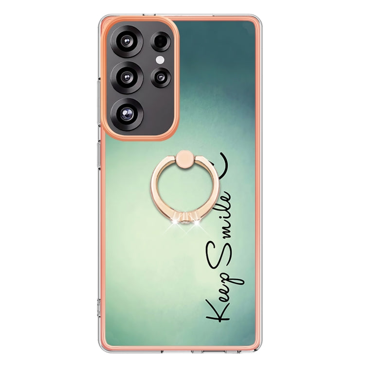 For Samsung Galaxy S25 Ultra 5G Electroplating Dual-side IMD Phone Case with Ring Holder