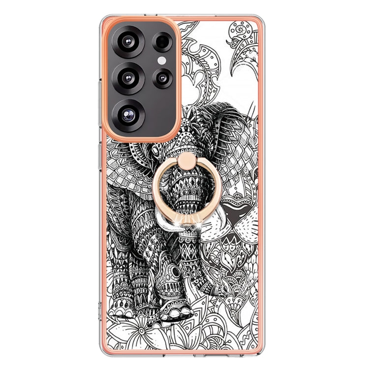 For Samsung Galaxy S25 Ultra 5G Electroplating Dual-side IMD Phone Case with Ring Holder