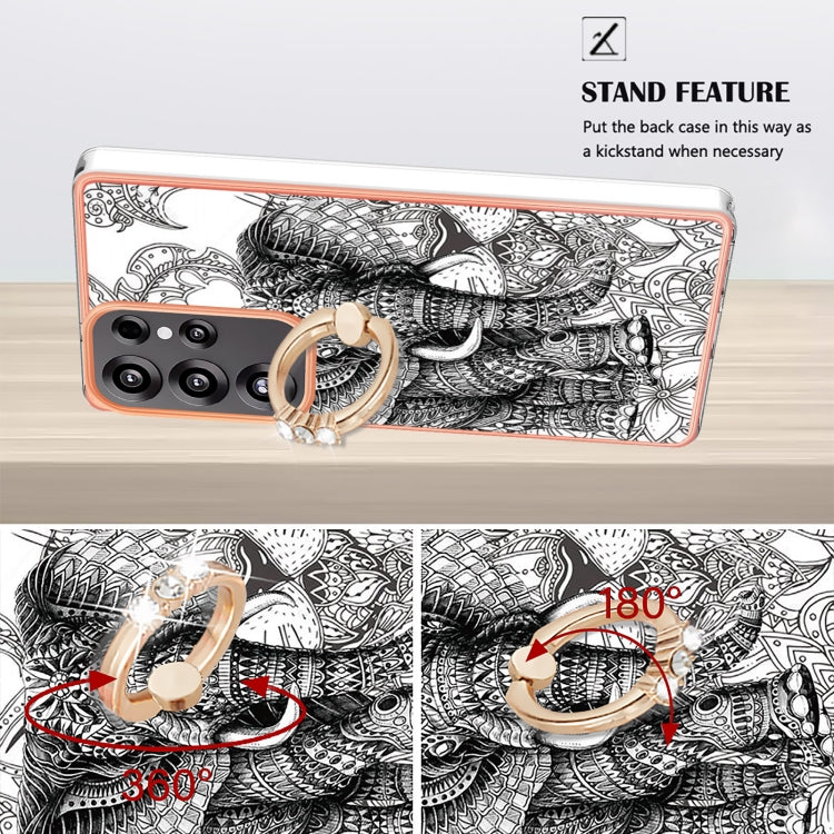 For Samsung Galaxy S25 Ultra 5G Electroplating Dual-side IMD Phone Case with Ring Holder