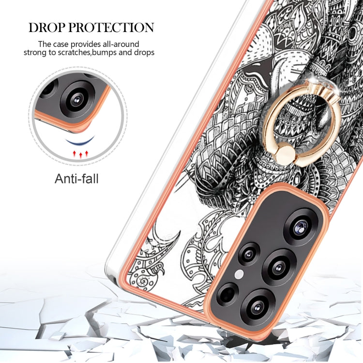 For Samsung Galaxy S25 Ultra 5G Electroplating Dual-side IMD Phone Case with Ring Holder
