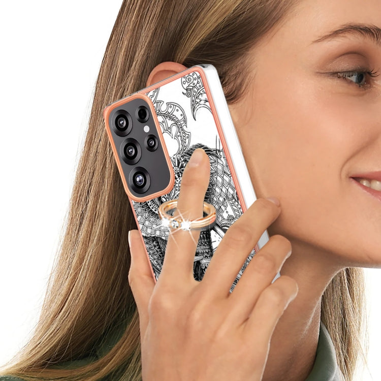 For Samsung Galaxy S25 Ultra 5G Electroplating Dual-side IMD Phone Case with Ring Holder