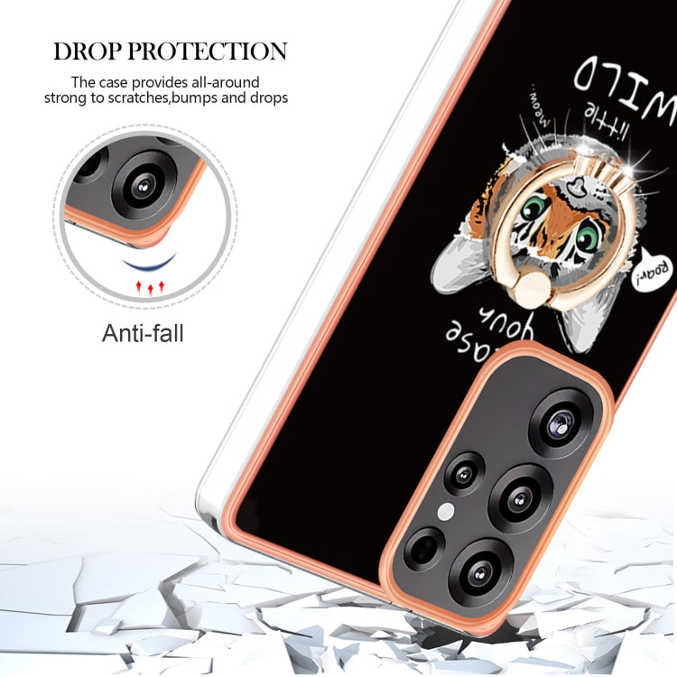 For Samsung Galaxy S25 Ultra 5G Electroplating Dual-side IMD Phone Case with Ring Holder