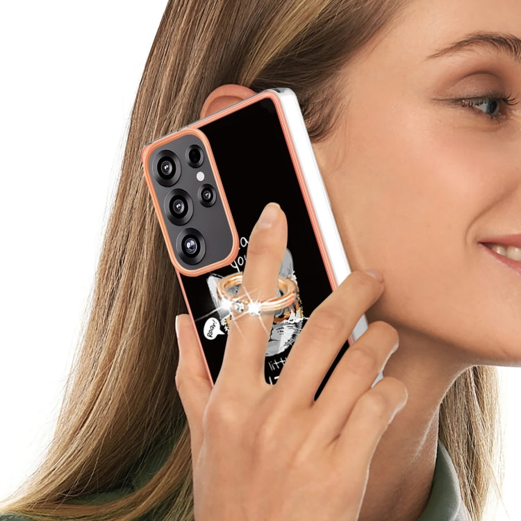 For Samsung Galaxy S25 Ultra 5G Electroplating Dual-side IMD Phone Case with Ring Holder
