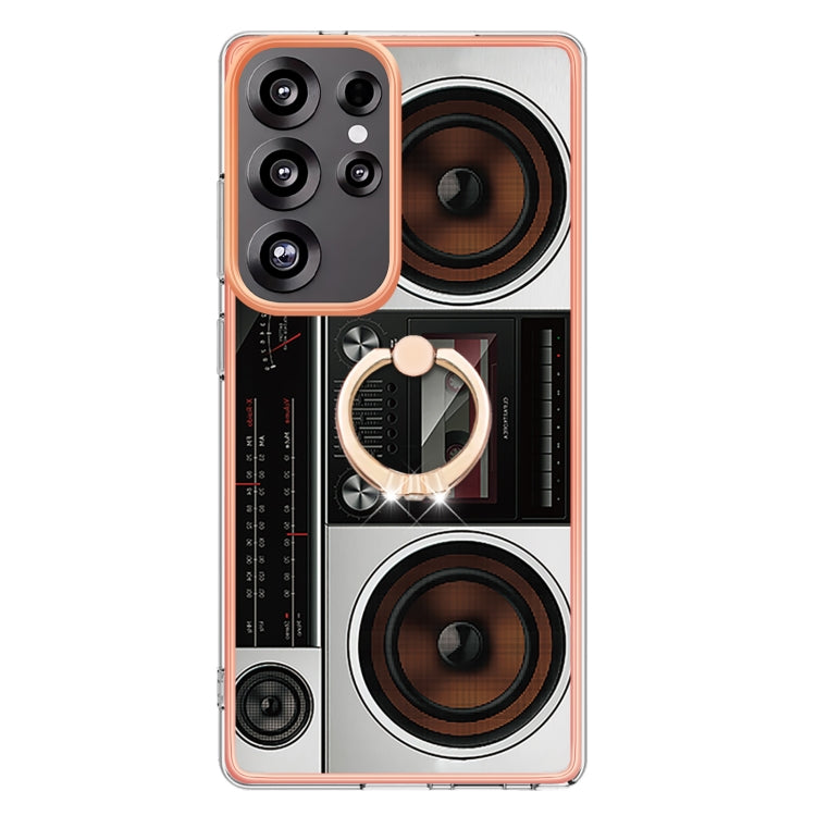 For Samsung Galaxy S25 Ultra 5G Electroplating Dual-side IMD Phone Case with Ring Holder