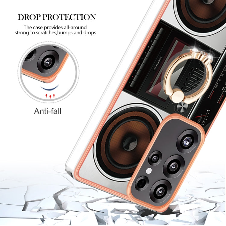 For Samsung Galaxy S25 Ultra 5G Electroplating Dual-side IMD Phone Case with Ring Holder