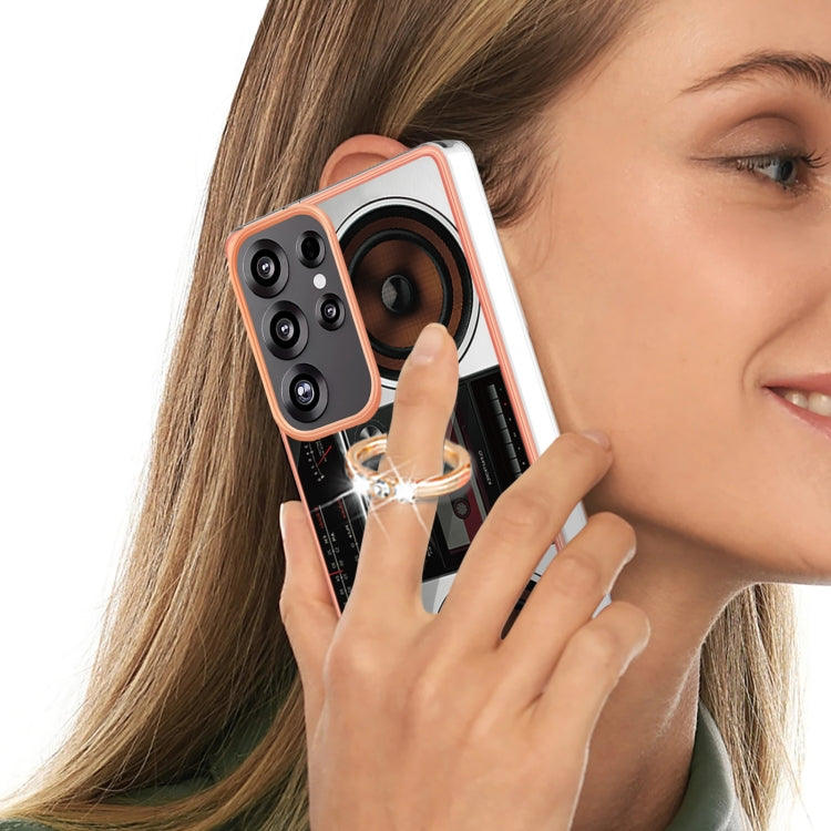 For Samsung Galaxy S25 Ultra 5G Electroplating Dual-side IMD Phone Case with Ring Holder