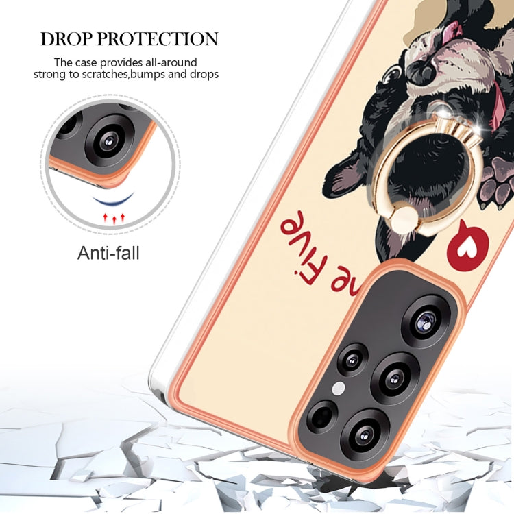 For Samsung Galaxy S25 Ultra 5G Electroplating Dual-side IMD Phone Case with Ring Holder