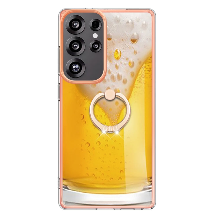 For Samsung Galaxy S25 Ultra 5G Electroplating Dual-side IMD Phone Case with Ring Holder