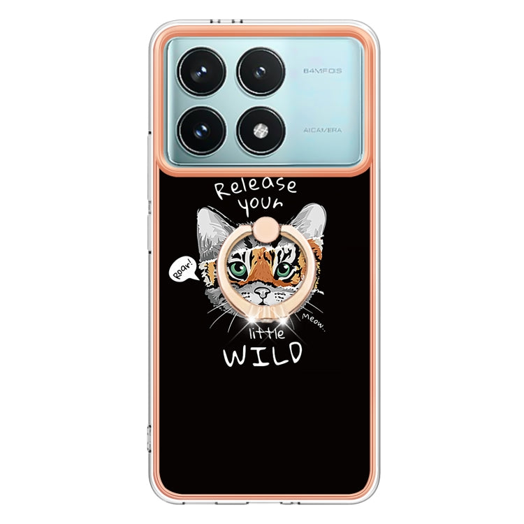 For Xiaomi Poco F6 Pro 5G Electroplating Dual-side IMD Phone Case with Ring Holder