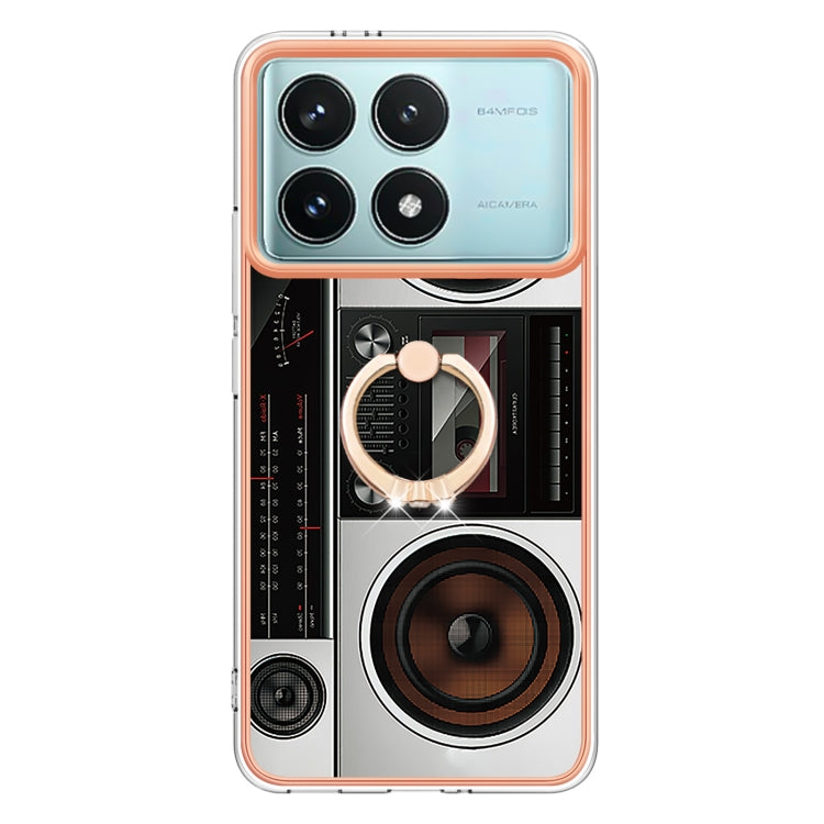 For Xiaomi Poco F6 Pro 5G Electroplating Dual-side IMD Phone Case with Ring Holder