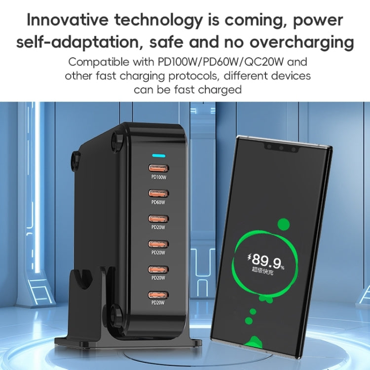 240W GaN 6-Ports USB-C / Type-C Multi Sharing Desktop Charger, Plug:UK Plug - Grey