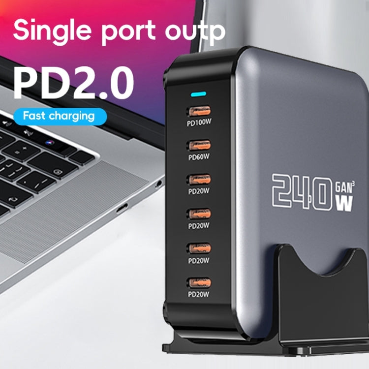 240W GaN 6-Ports USB-C / Type-C Multi Sharing Desktop Charger, Plug:AU Plug - Grey