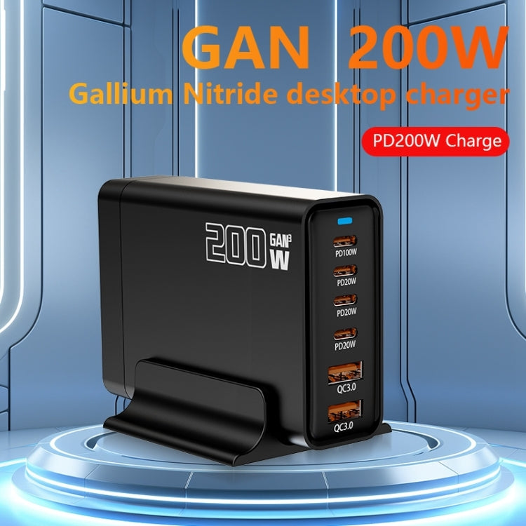 200W GaN 4 Type-C 2 USB Multi Ports Sharing Desktop Charger, Plug:US Plug