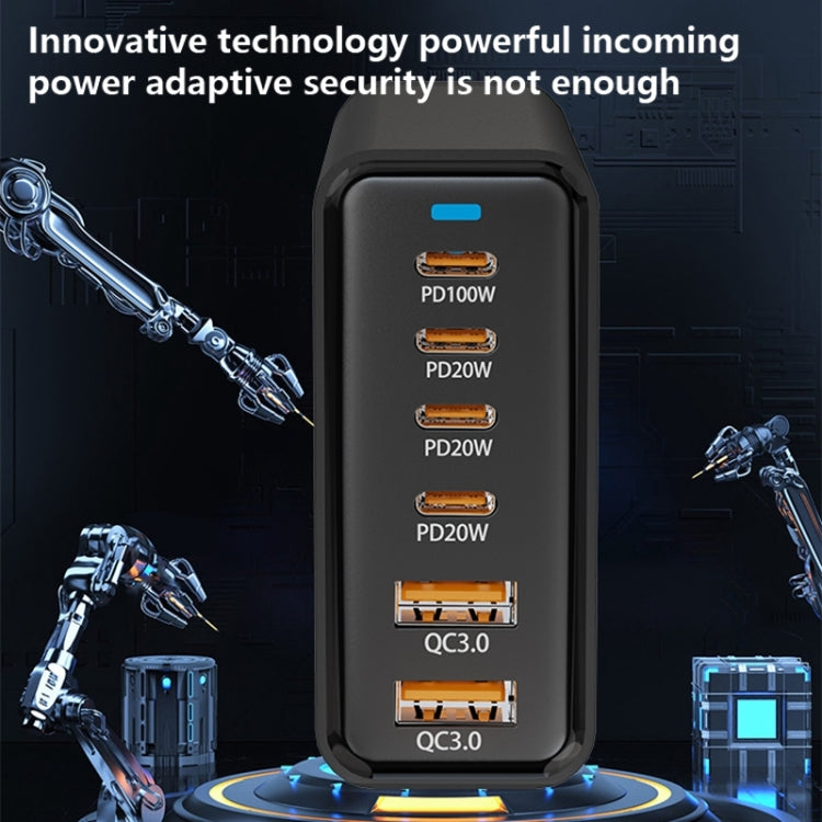 200W GaN 4 Type-C 2 USB Multi Ports Sharing Desktop Charger, Plug:US Plug
