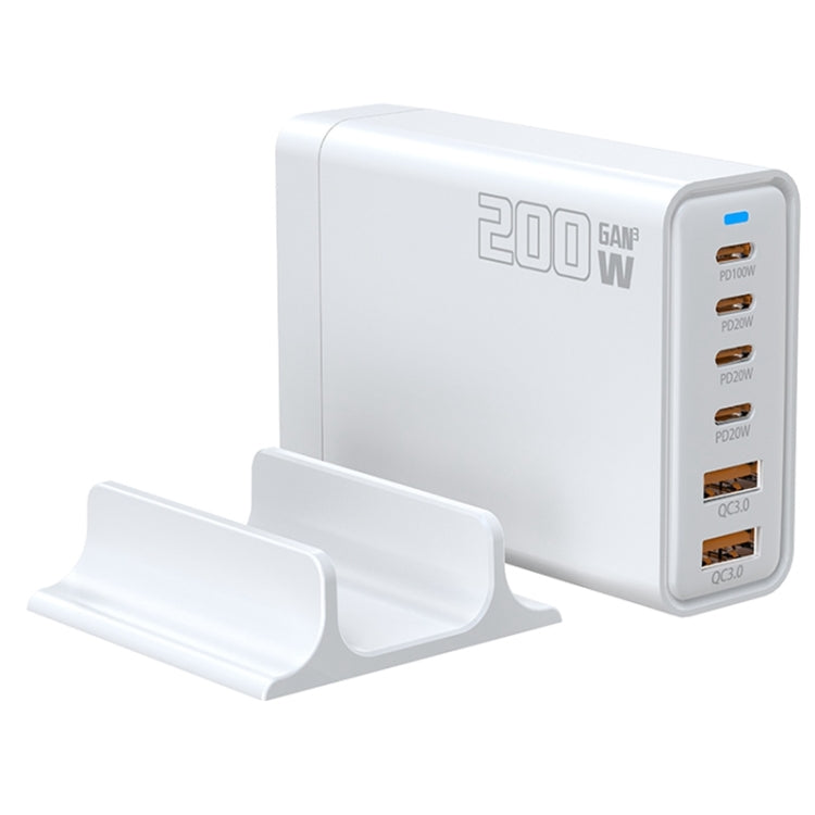 200W GaN 4 Type-C 2 USB Multi Ports Sharing Desktop Charger, Plug:EU Plug