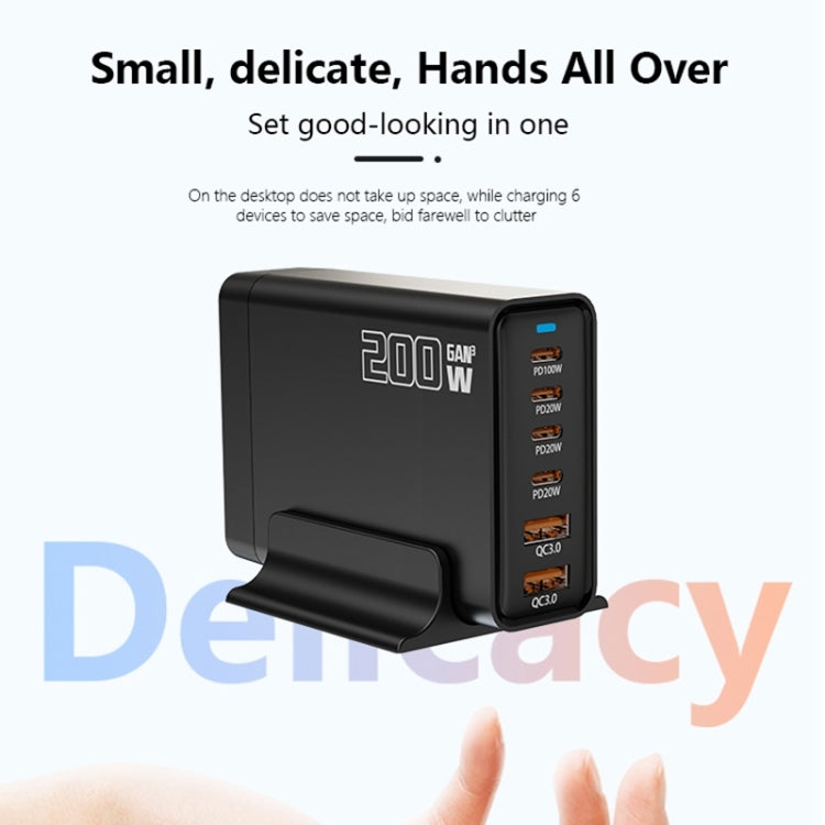 200W GaN 4 Type-C 2 USB Multi Ports Sharing Desktop Charger, Plug:EU Plug