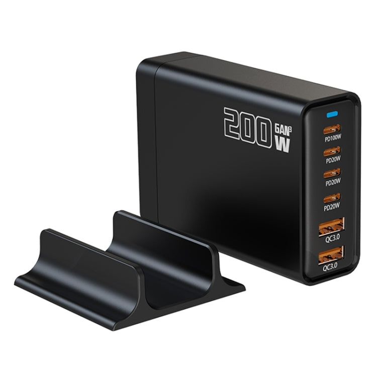 200W GaN 4 Type-C 2 USB Multi Ports Sharing Desktop Charger, Plug:UK Plug