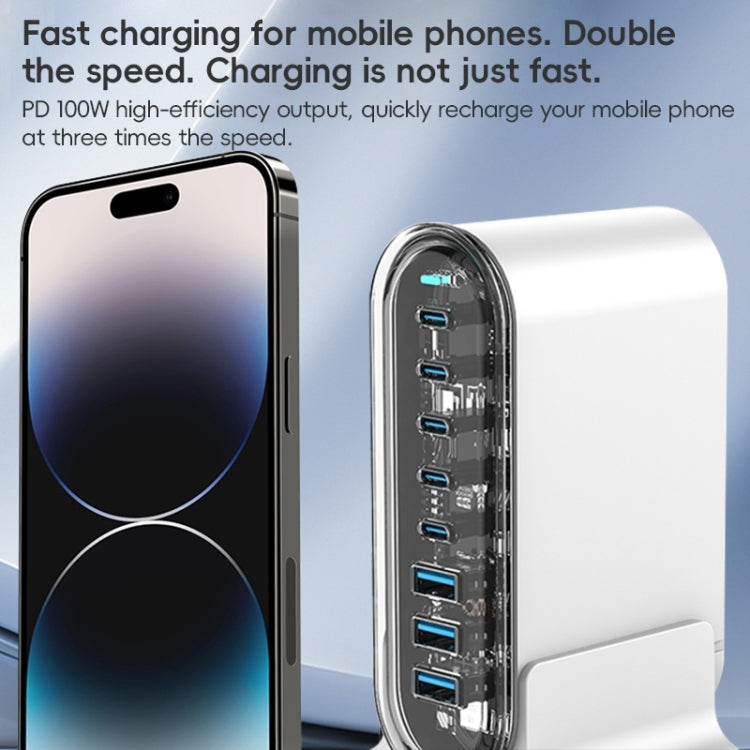 268W GaN 5 Type-C 3 USB Multi Ports Sharing Desktop Charger, Plug:US Plug