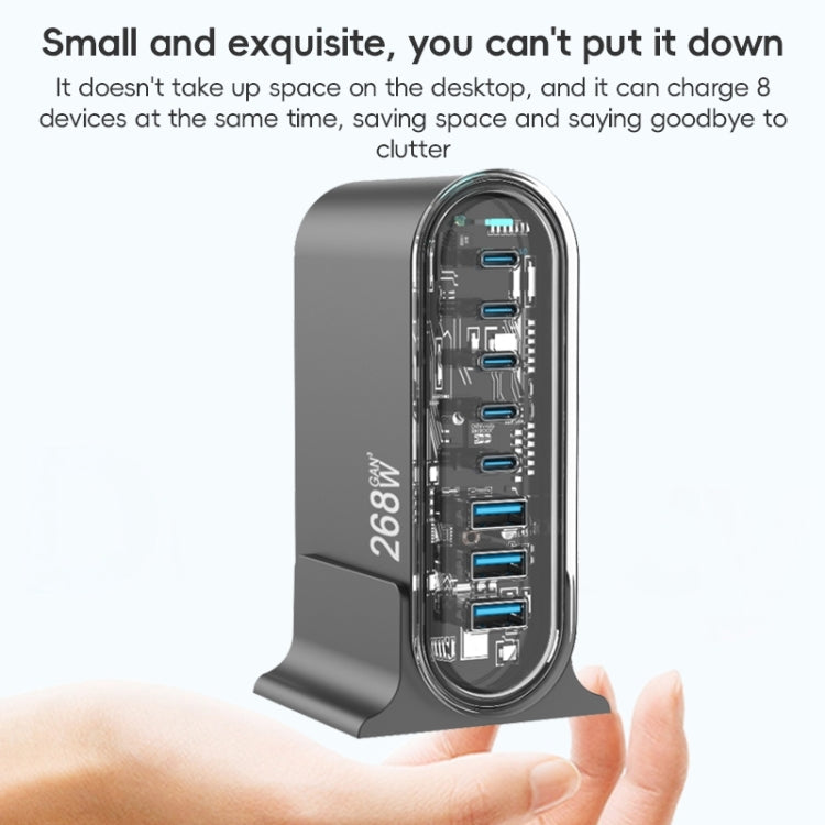 268W GaN 5 Type-C 3 USB Multi Ports Sharing Desktop Charger, Plug:US Plug