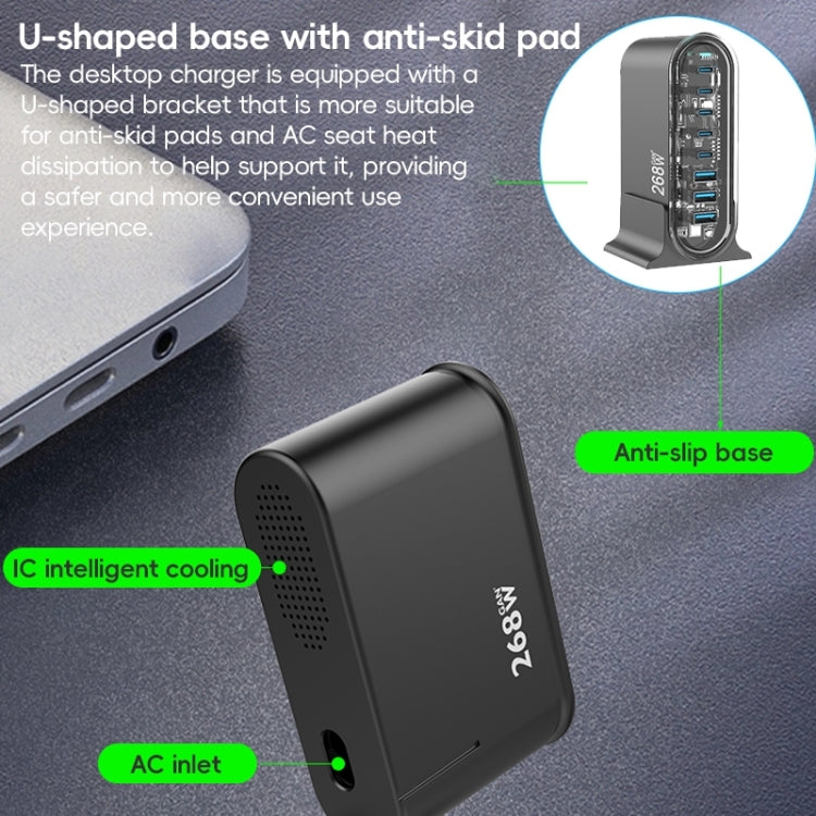 268W GaN 5 Type-C 3 USB Multi Ports Sharing Desktop Charger, Plug:EU Plug