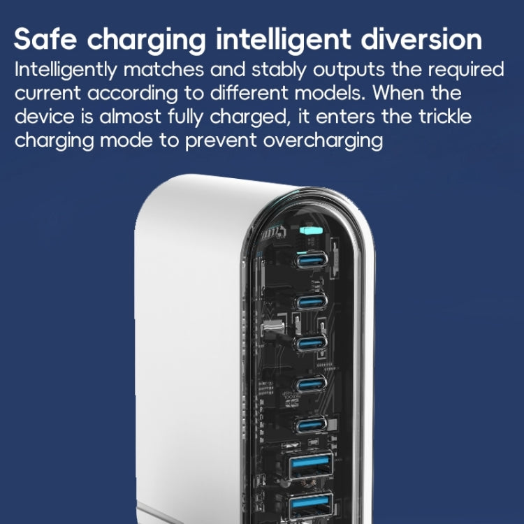 268W GaN 5 Type-C 3 USB Multi Ports Sharing Desktop Charger, Plug:EU Plug