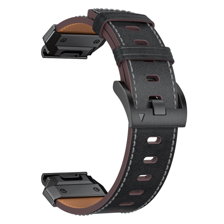 For Garmin 22mm Stainless Steel Quick Release Leather Watch Band