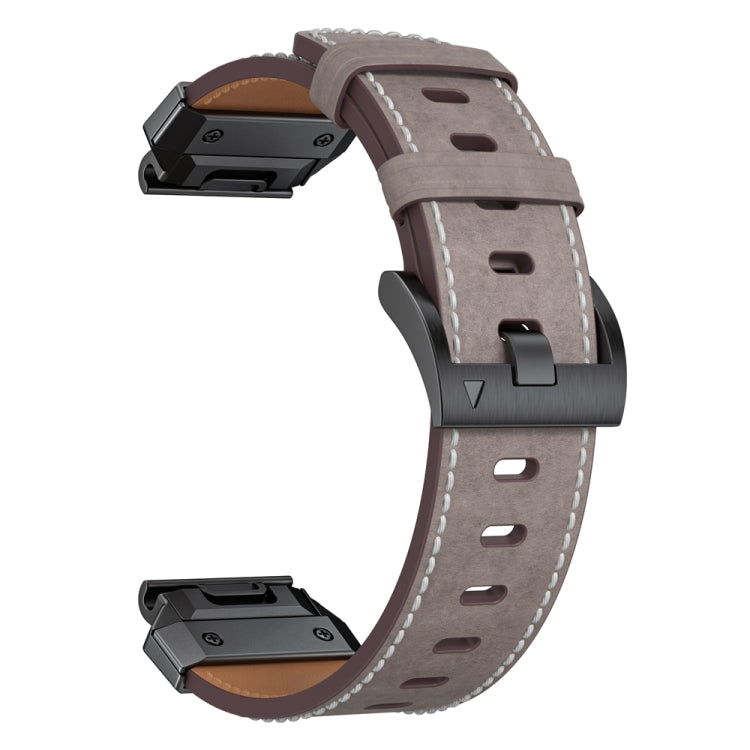 For Garmin 22mm Stainless Steel Quick Release Leather Watch Band