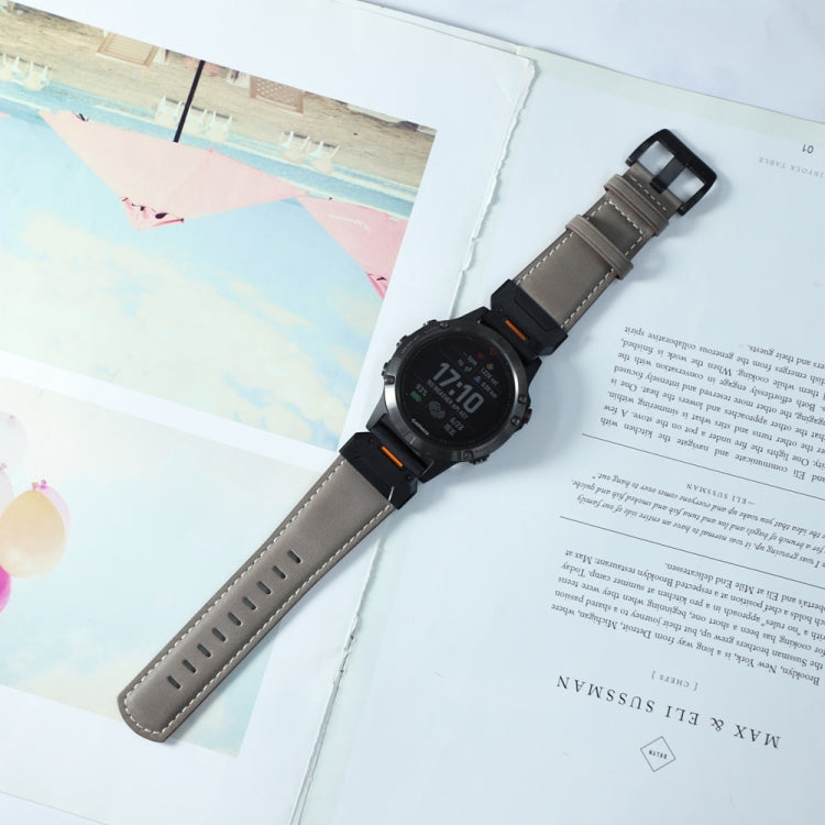 For Garmin 22mm Stainless Steel Quick Release Leather Watch Band