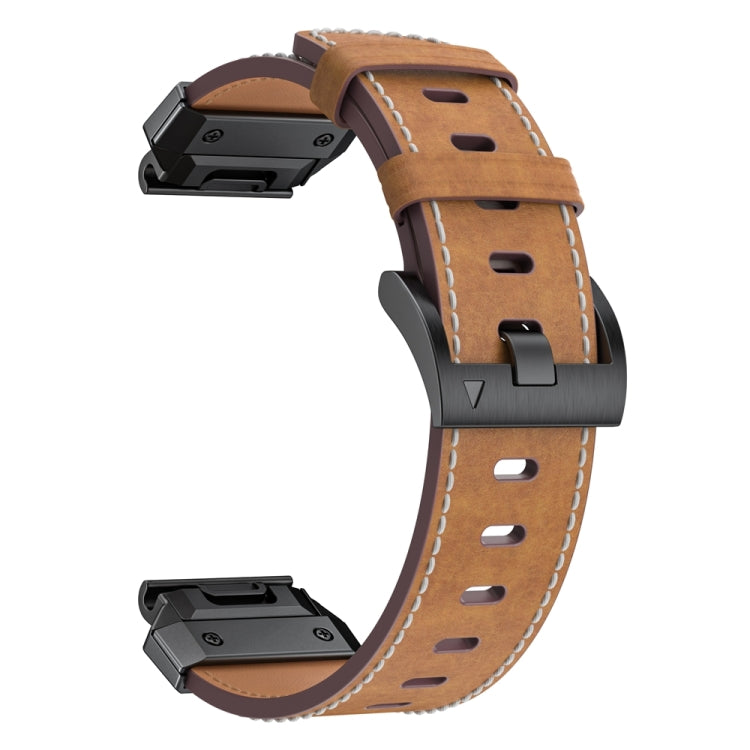 For Garmin 22mm Stainless Steel Quick Release Leather Watch Band