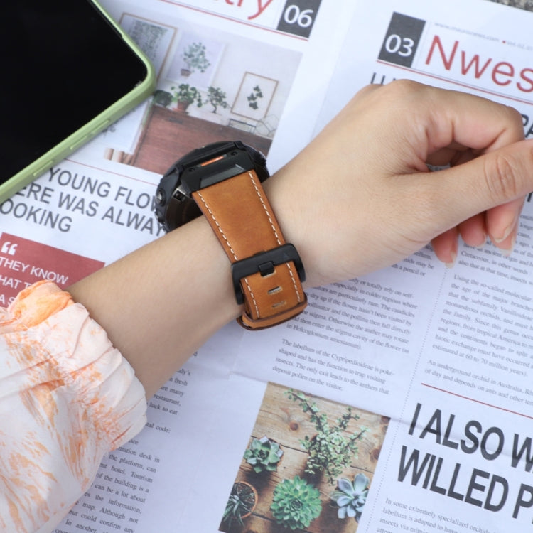 For Garmin 22mm Stainless Steel Quick Release Leather Watch Band