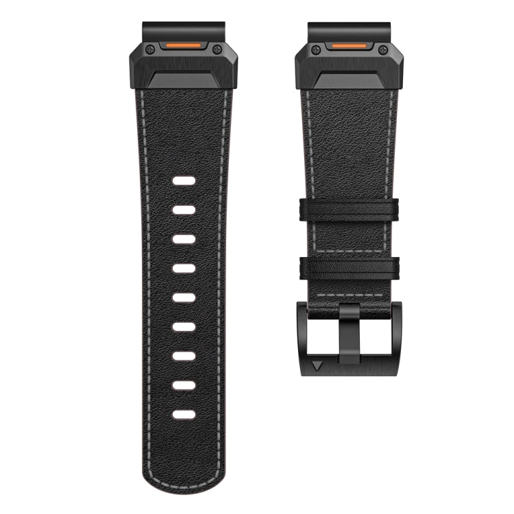 For Garmin 26mm Stainless Steel Quick Release Leather Watch Band