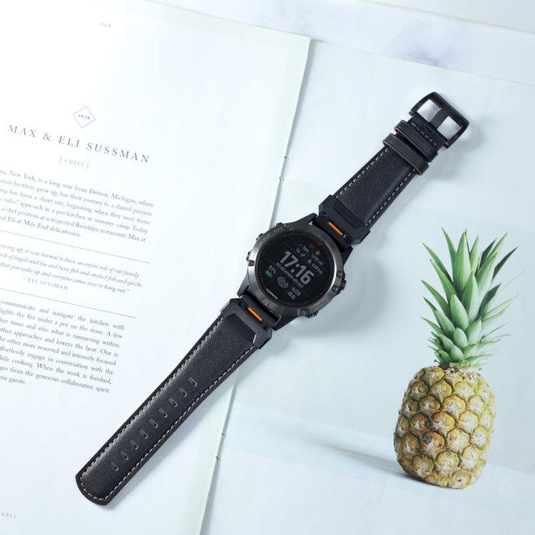 For Garmin 26mm Stainless Steel Quick Release Leather Watch Band