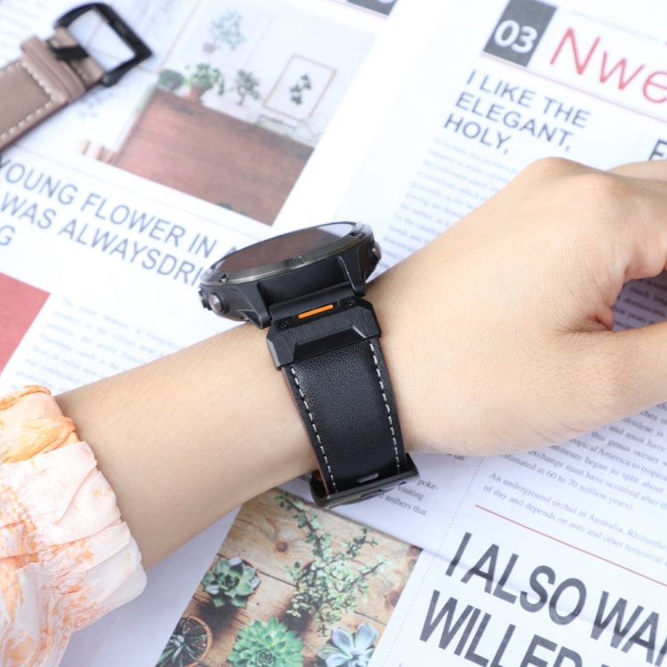 For Garmin 26mm Stainless Steel Quick Release Leather Watch Band