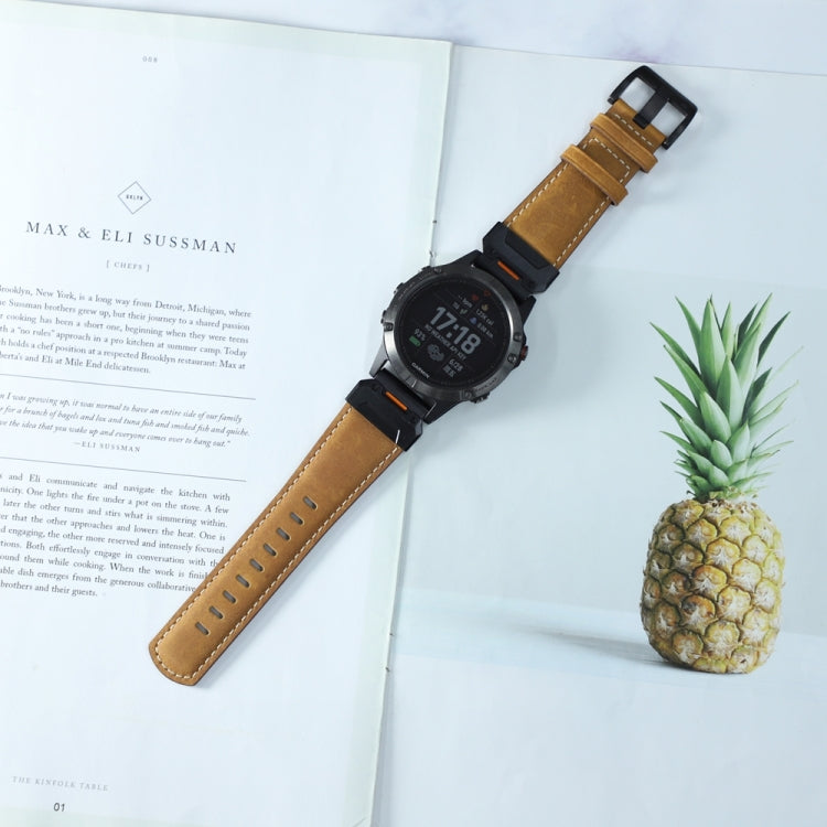 For Garmin 26mm Stainless Steel Quick Release Leather Watch Band