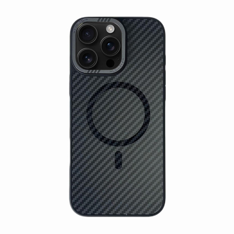 For iPhone 16 Pro Max Carbon Fiber MagSafe Magnetic Phone Case - Black