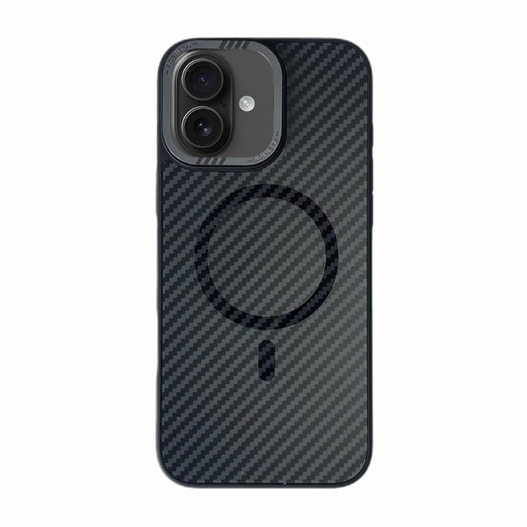 For iPhone 16 Carbon Fiber MagSafe Magnetic Phone Case - Black