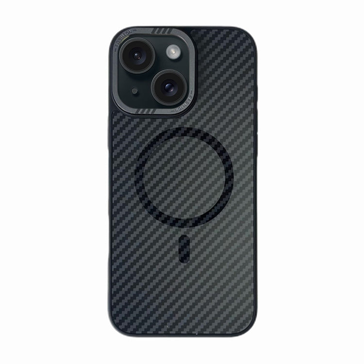 For iPhone 15 Carbon Fiber MagSafe Magnetic Phone Case - Black
