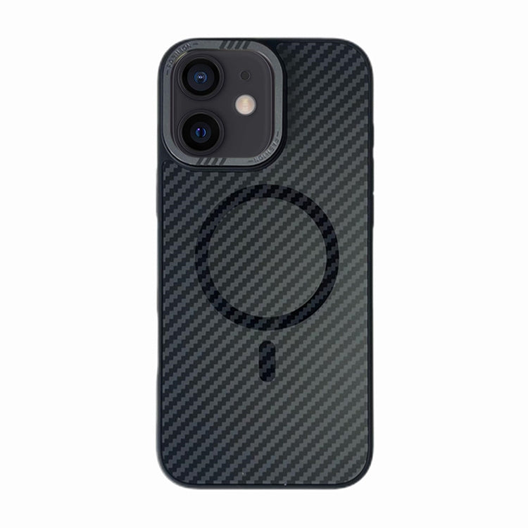 For iPhone 12 Carbon Fiber MagSafe Magnetic Phone Case - Black