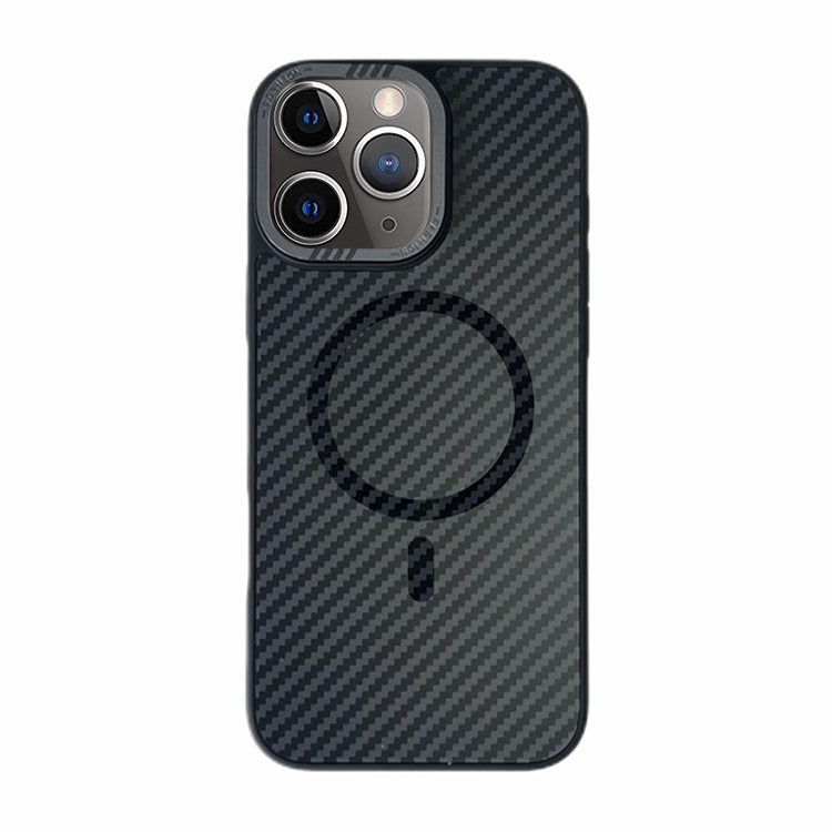 For iPhone 11 Pro Max Carbon Fiber MagSafe Magnetic Phone Case - Black