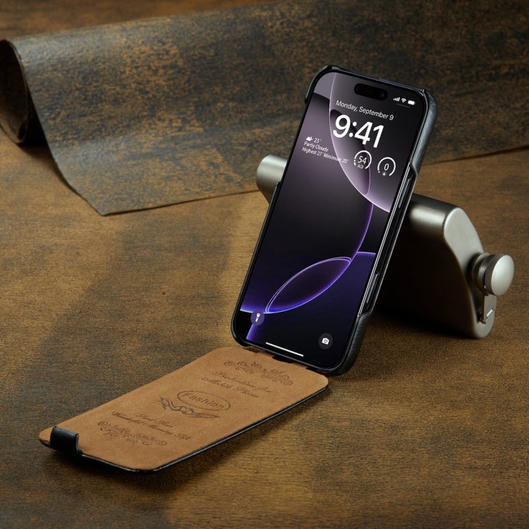 For iPhone 16 Pro Fierre Shann 64 Texture Vertical Flip PU Leather Phone Case
