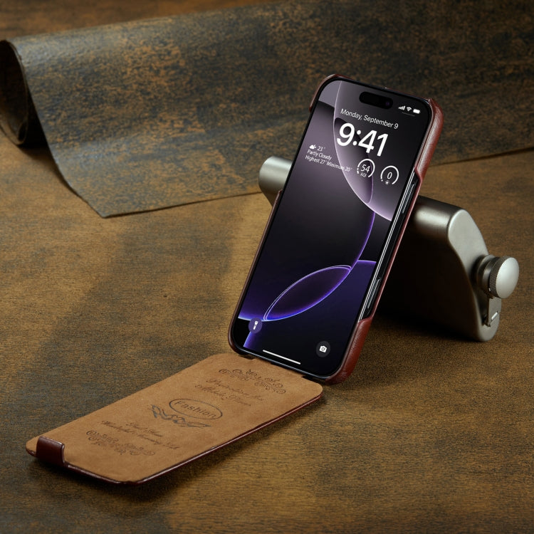 For iPhone 16 Pro Fierre Shann 64 Texture Vertical Flip PU Leather Phone Case