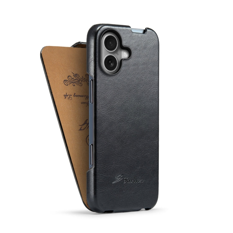 For iPhone 16 Plus Fierre Shann 64 Texture Vertical Flip PU Leather Phone Case