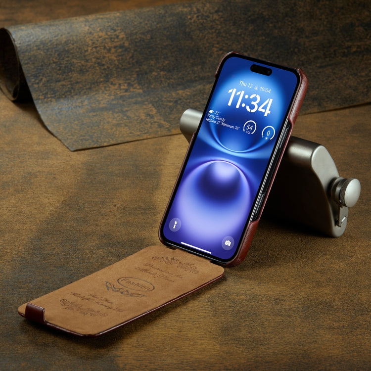 For iPhone 16 Fierre Shann 64 Texture Vertical Flip PU Leather Phone Case