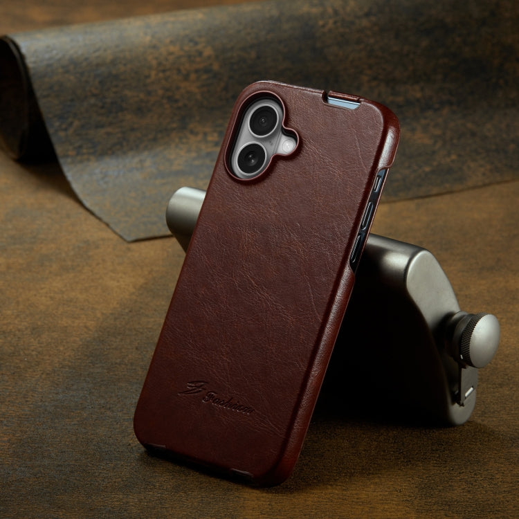 For iPhone 16 Fierre Shann 64 Texture Vertical Flip PU Leather Phone Case