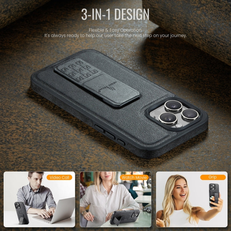 For iPhone 16 Pro Max Fierre Shann Oil Wax Cow Leather Holder Back Phone Case