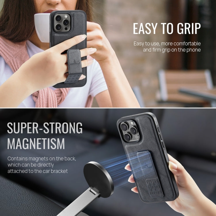For iPhone 16 Pro Max Fierre Shann Oil Wax Cow Leather Holder Back Phone Case