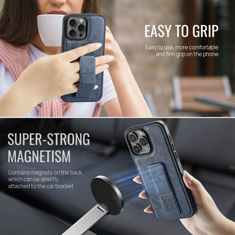 For iPhone 16 Pro Max Fierre Shann Oil Wax Cow Leather Holder Back Phone Case