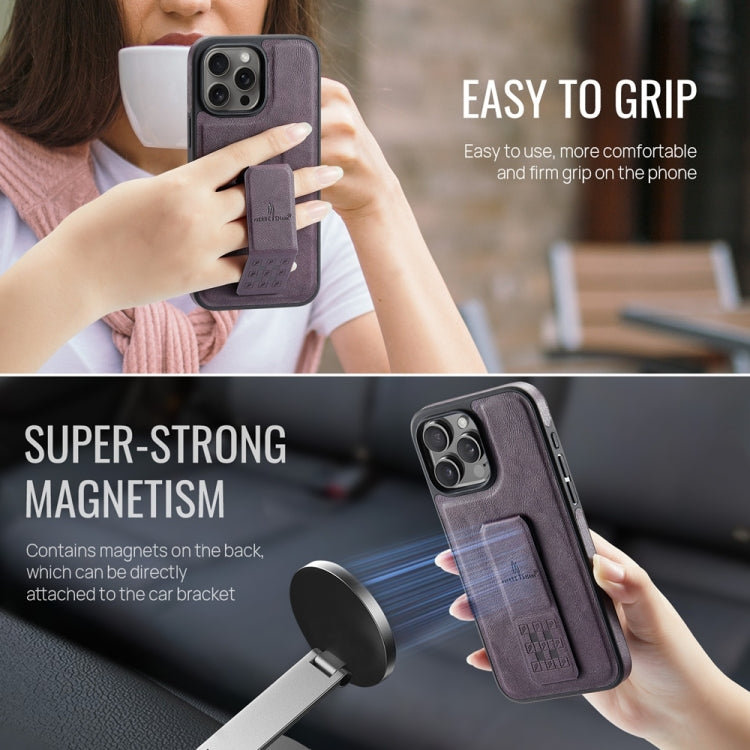 For iPhone 16 Pro Max Fierre Shann Oil Wax Cow Leather Holder Back Phone Case