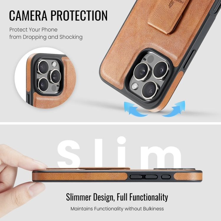For iPhone 16 Pro Max Fierre Shann Oil Wax Cow Leather Holder Back Phone Case