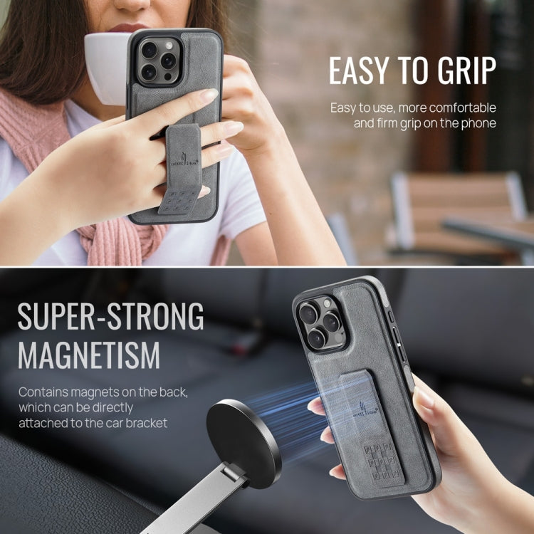 For iPhone 16 Pro Fierre Shann Oil Wax Cow Leather Holder Back Phone Case